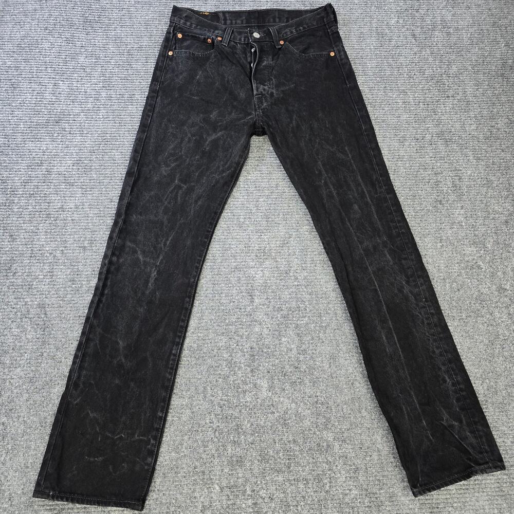 Levi's 501 Jeans Mens 32x34 Washed Black Marbled Button Fly Straight Denim
